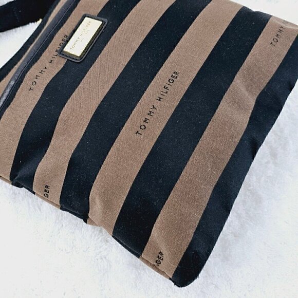Tommy Hilfiger Brown and Black Striped Sateen Twill Fabric Crossbody - Picture 6 of 15